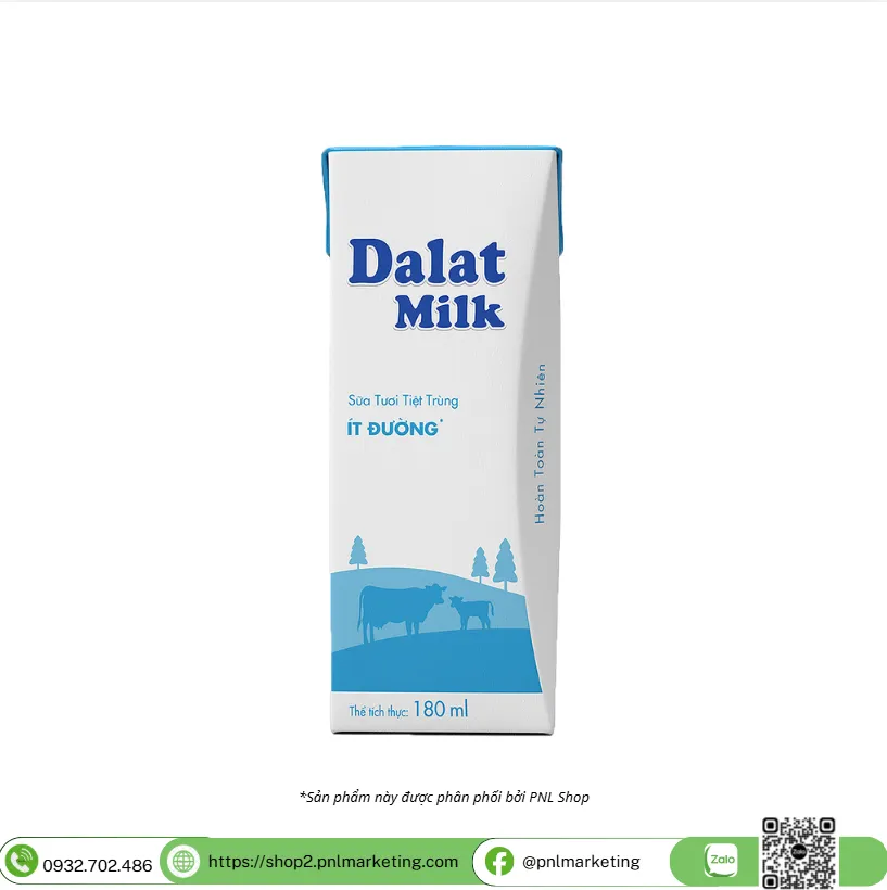 SỮA TƯƠI TIỆT TRÙNG ÍT ĐƯỜNG DALATMILK 180ML