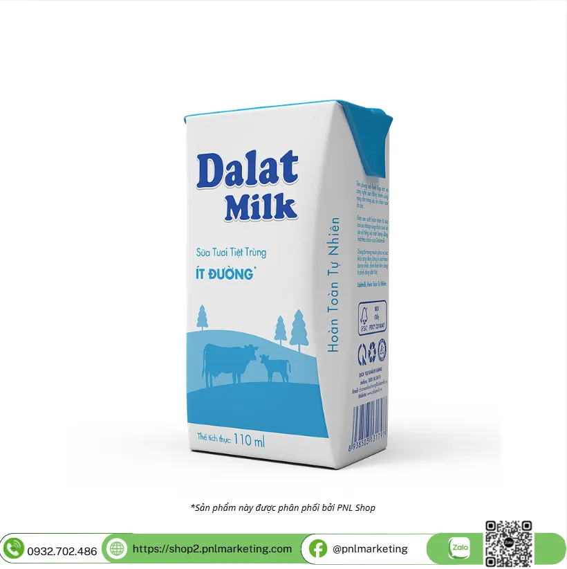 SỮA TƯƠI TIỆT TRÙNG ÍT ĐƯỜNG DALATMILK 110ML