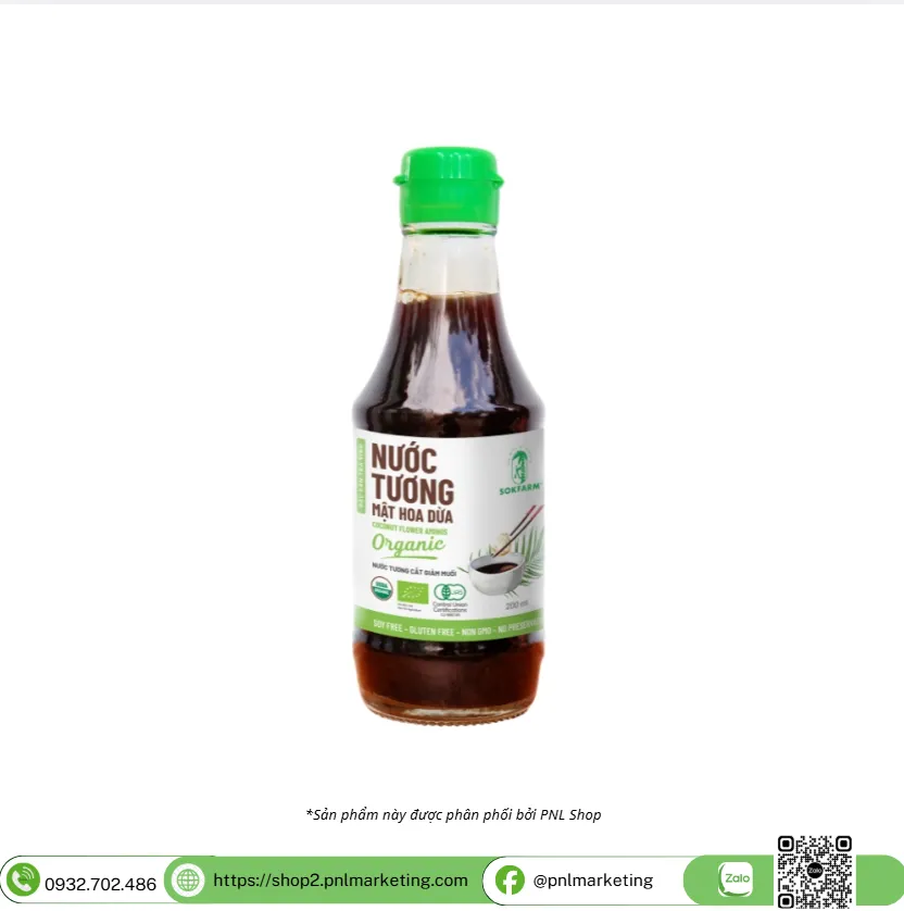 Nước tương mật hoa dừa Organic Sokfarm 200ml