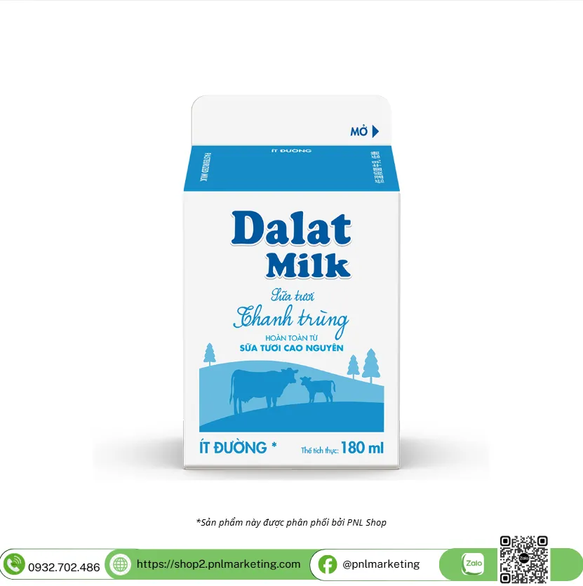 Sữa tươi thanh trùng ít đường 180ml