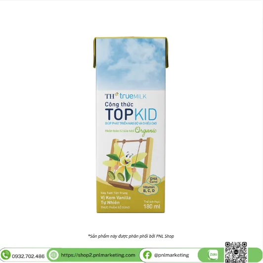 SỮA TƯƠI TIỆT TRÙNG TOPKID VANILLA ORGANIC 180ML