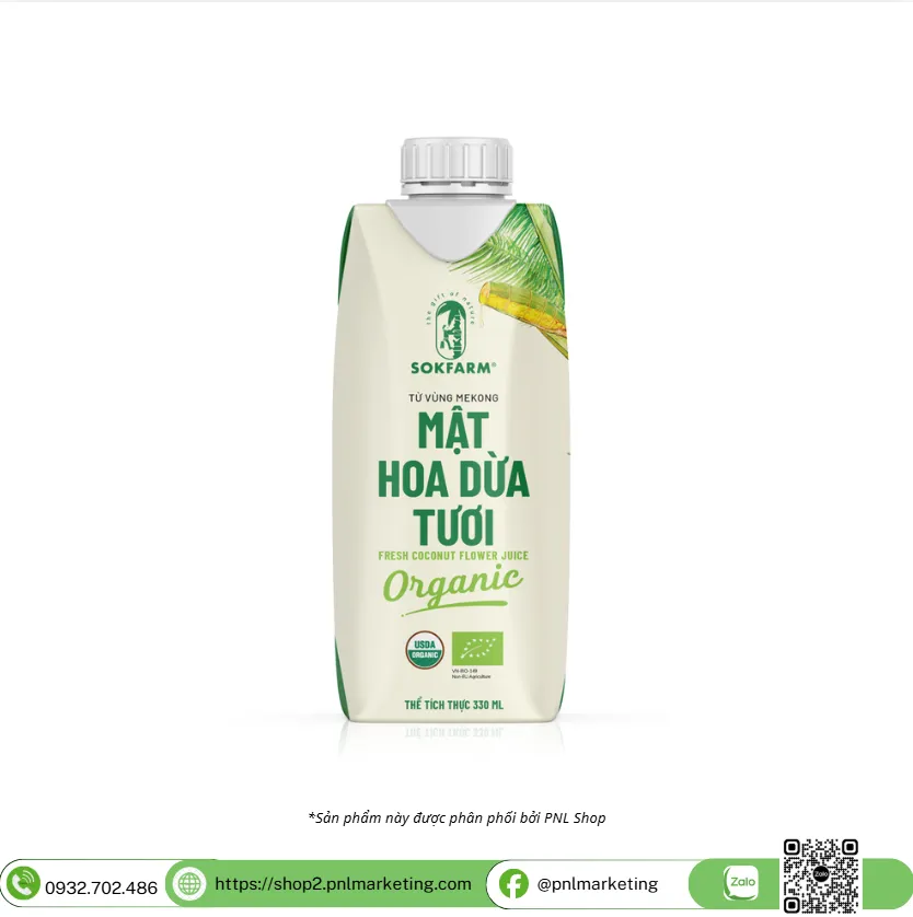 Mật hoa dừa tươi Organic Sokfarm 330ml- UHT
