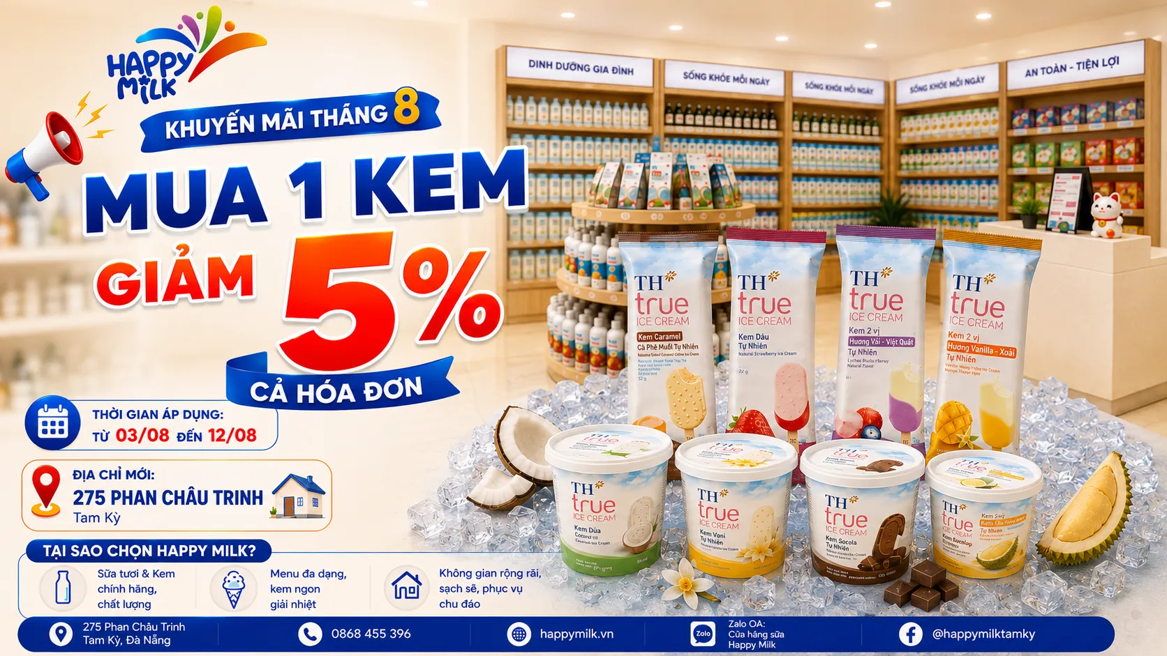 (KHUYẾN MÃI T8) MUA 1 KEM – GIẢM 5% CẢ HÓA ĐƠN TẠI HAPPY MILK TAM KỲ