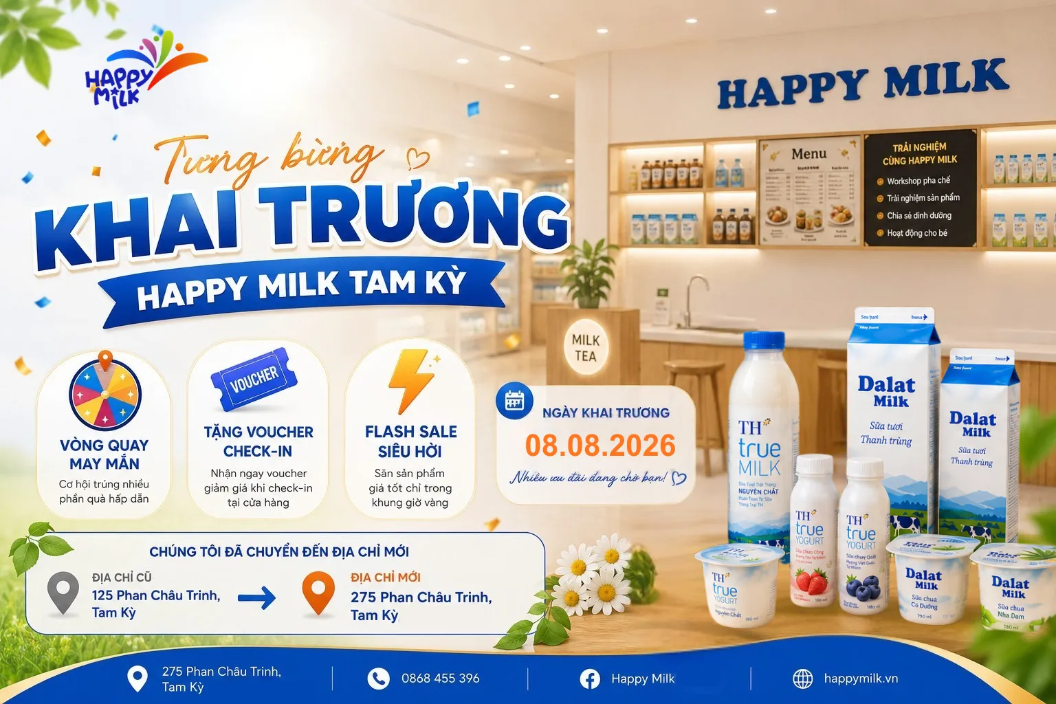 🎉 Tưng Bừng Khai Trương Happy Milk Tam Kỳ – Chào Đón Quý Khách Đến Không Gian Mua Sắm Mới