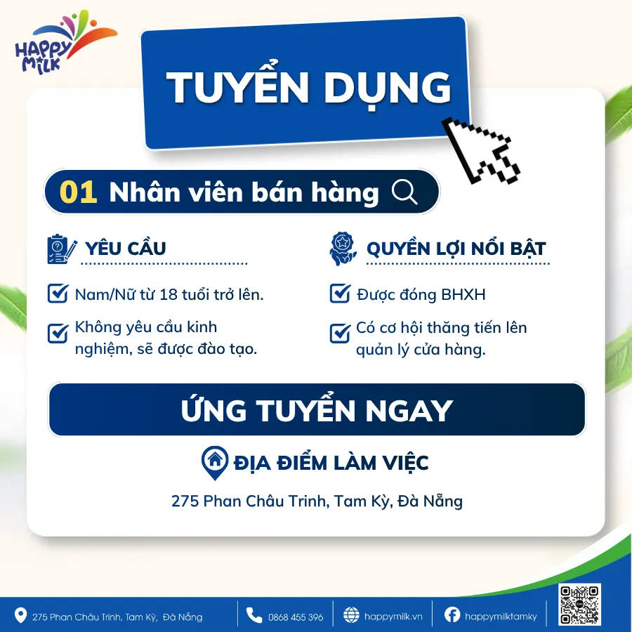 Tuyển Nhân Viên Bán Hàng Tại Happy Milk Tam Kỳ