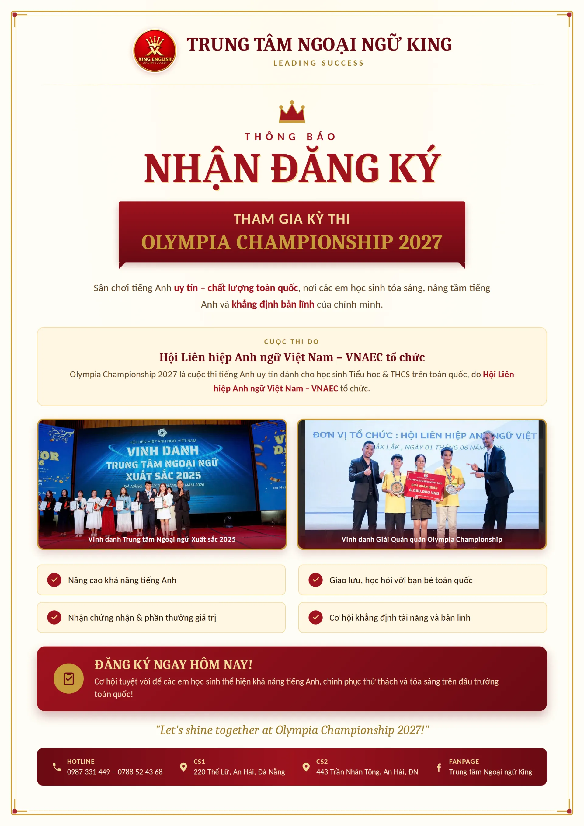 King English Chính Thức Bước Vào Đường Đua Olympia Championship 2027