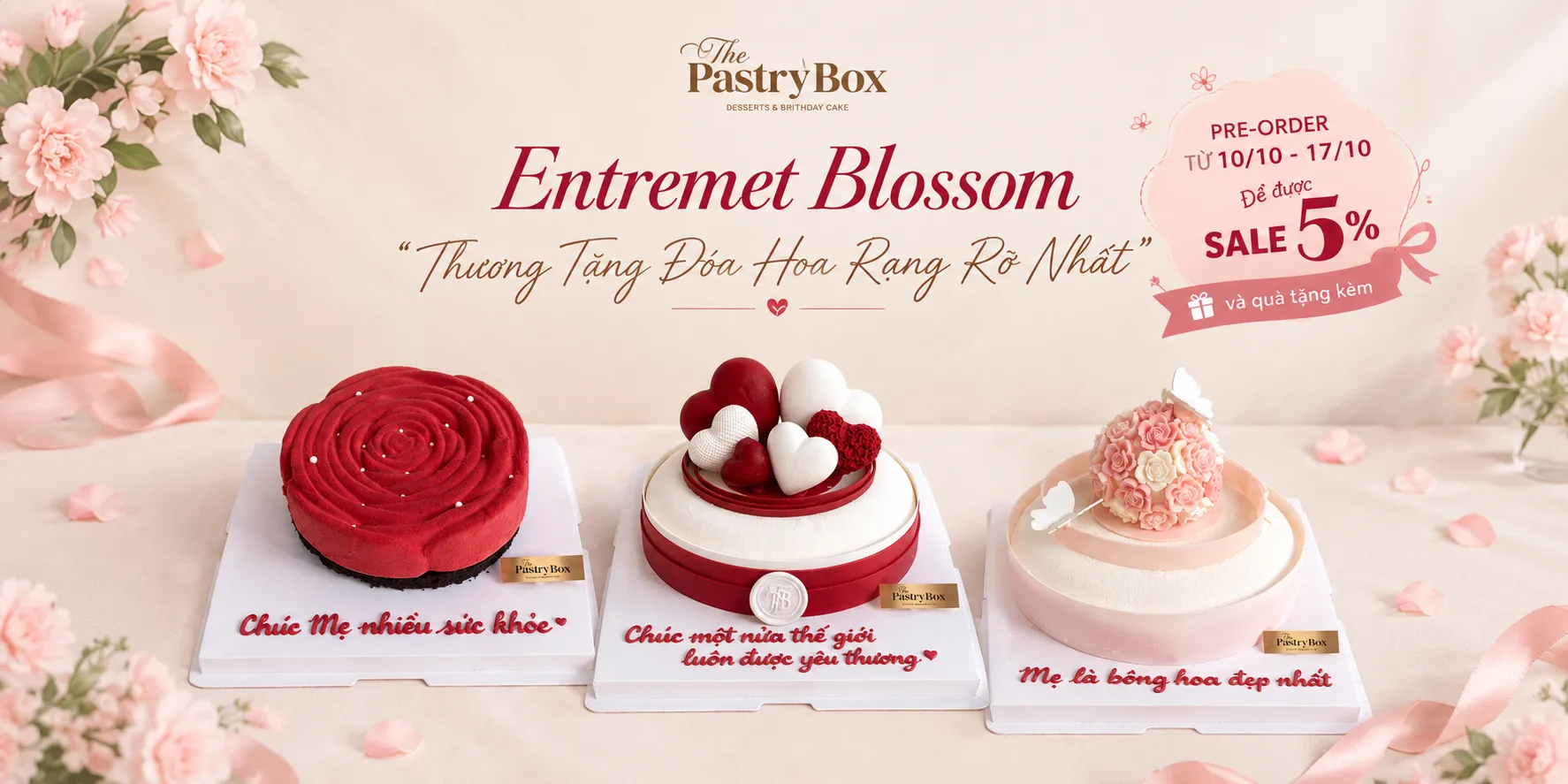 Bánh Entremet 20/10 Cao Cấp The Pastry Box Đà Nẵng  - BST Entremet Blossom